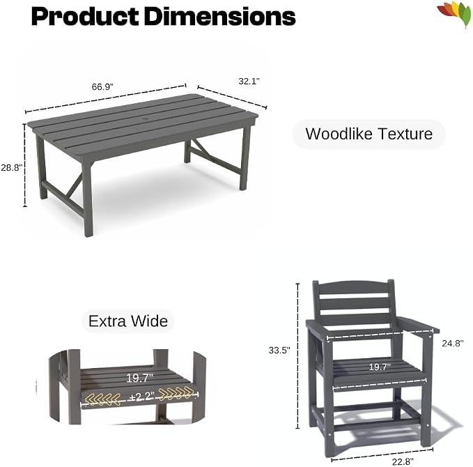 Outdoor HDPE Dining Set 5 Pieces, Patio Table - Image 8