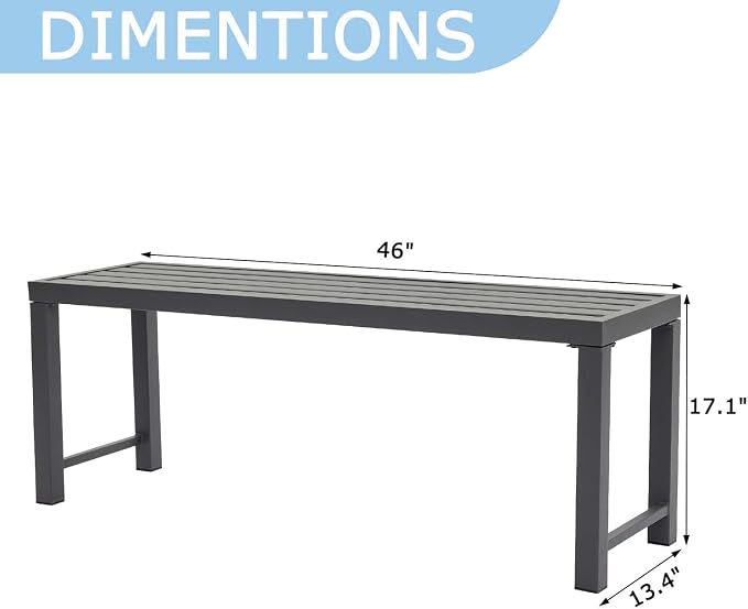 Outdoor Metal Backless Bench Set of 2, All Wheather Outdoor Bench - Image 2