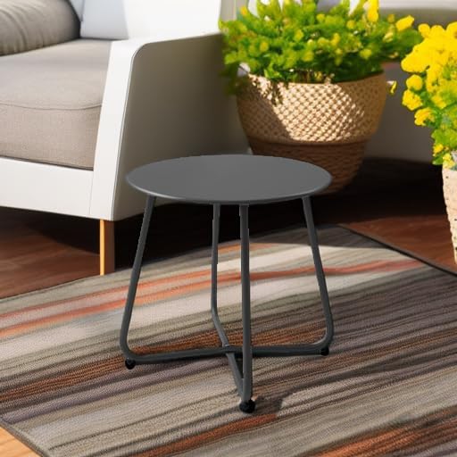 Patio Small Side Table Waterproof Round Metal Steel Weather Resistant Portable - Image 6