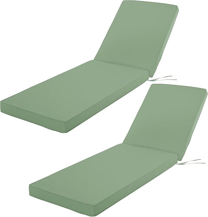 Outdoor Chaise Lounge Cushion Set of 2, Fadesafe Water-Repellent Lounge Deck by COMCAVER