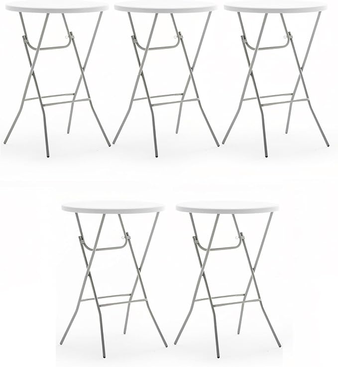 BTExpert 32” Round Bar Height Folding Table Set of 5 – 43” High Top Commercial by BTExpert