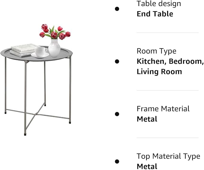 Garden 4 you Folding Tray Metal Side Table 2PC Grey Round End Table Cyan Sofa - Image 9