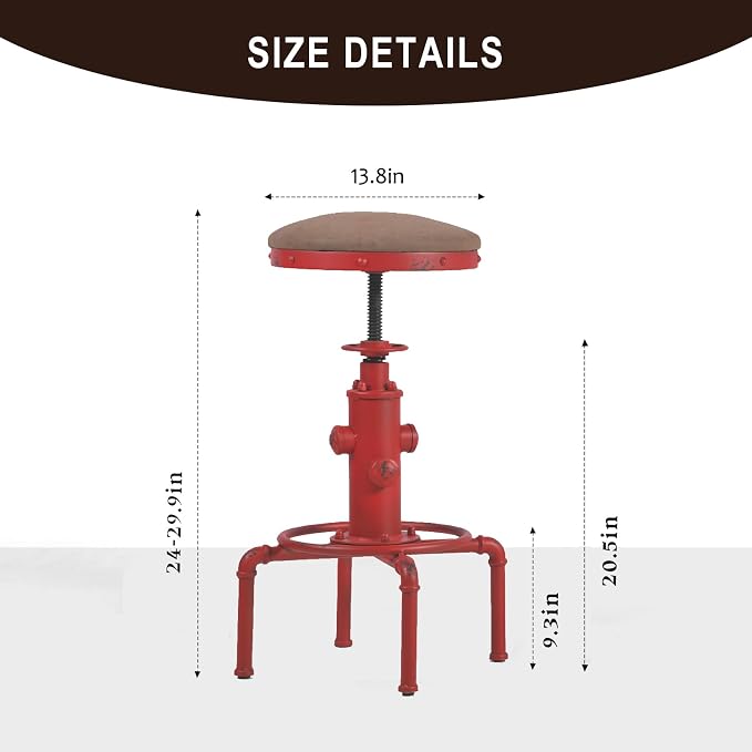 Topower Antique Vintage Industrial Barstool PU Leather Water Pipe Fire Hydrant - Image 3