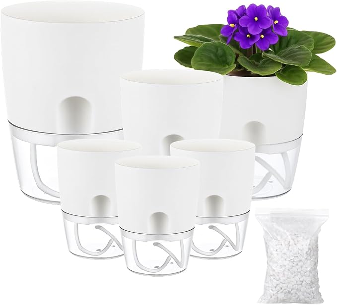 6 Pack Self Watering Pots for Indoor Plants, PlanterHoma 3.2/4/6 Inch Plant Pot by Planterhoma