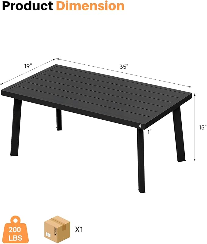 Patio Coffee Table, Never-Rust Aluminum Outdoor Coffee Table - Image 3