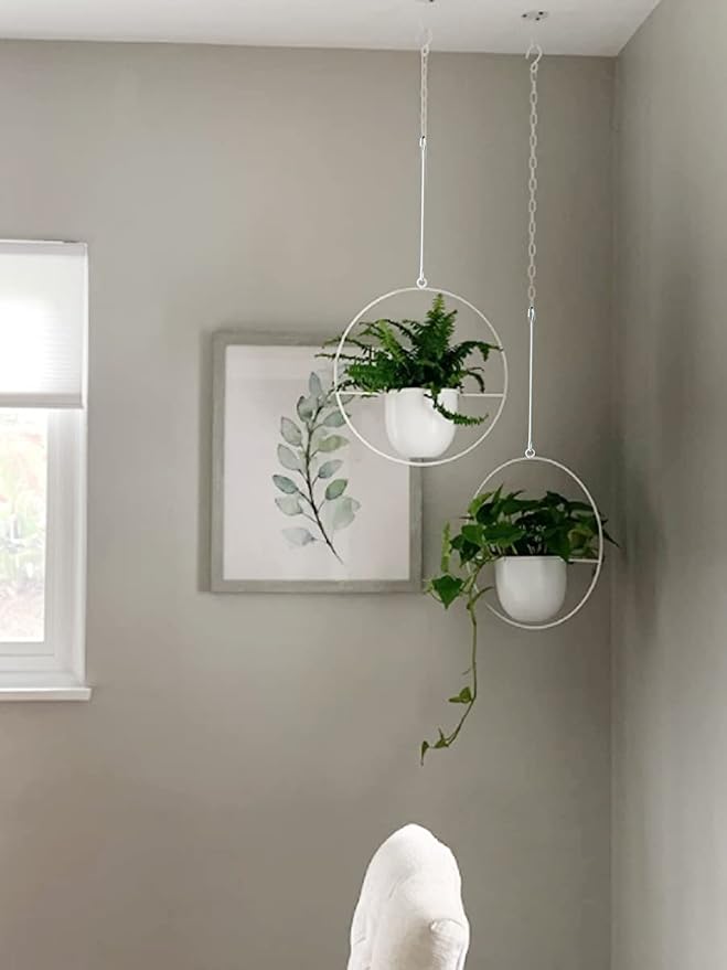2 Pack Hanging Planters for Indoor Outdoor Plants Modern Metal Plant Hangers - Image 4
