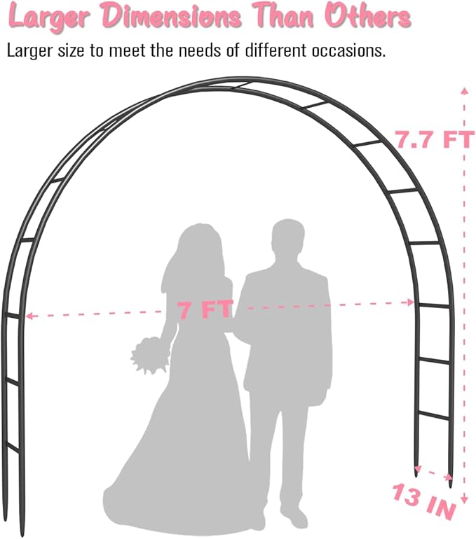 Queension Metal Arch Backdrop Stand 7Ft Wide 7.7Ft High, Wedding Arch Frame - Image 2
