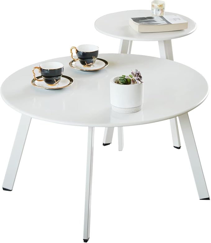 Outdoor Patio Coffee Table Set of 2, Weather Resistant End Table, Round Nesting by Meluvici