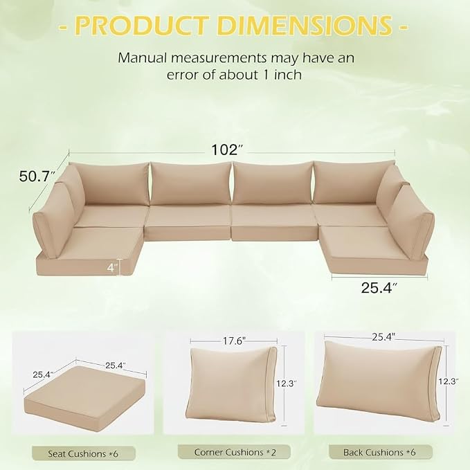 HOMREST Outdoor Replacement Cushions, 14-Piece Patio Furniture Cushion Set - Image 3