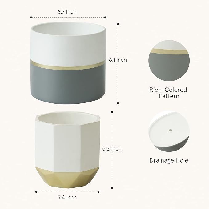 LA Jolie Muse White Ceramic Flower Pot Garden Planters 6.7 Inch Pack 2 Indoor - Image 2