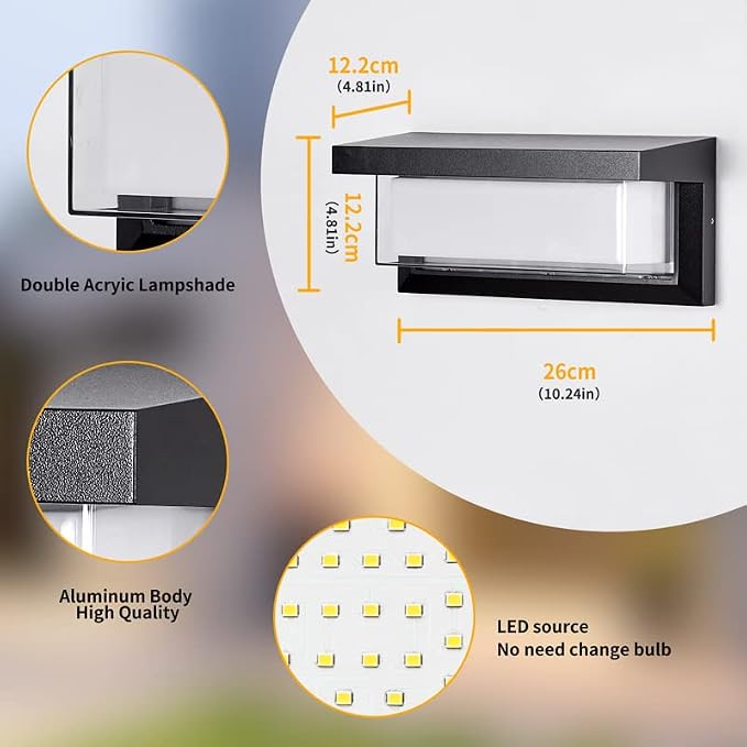 LANFU LED 18W Minimalist Horizontal Rectangular Outdoor Wall Sconce Light - Image 5