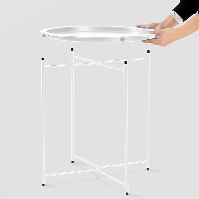 Garden 4 you End Table Metal Side Table Round Folding Tray Cyan Sofa Small - Image 9
