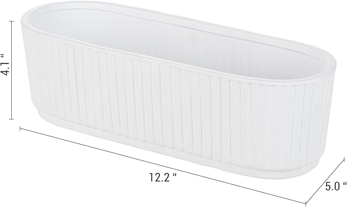 MyGift 12 Inch Ceramic Succulent Planter, Oval Matte White Planter Pot - Image 3