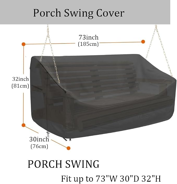 Porch Swing Cover 73 Inch Water-Resistant 600D Oxford Hanging Outdoor Swing - Image 2