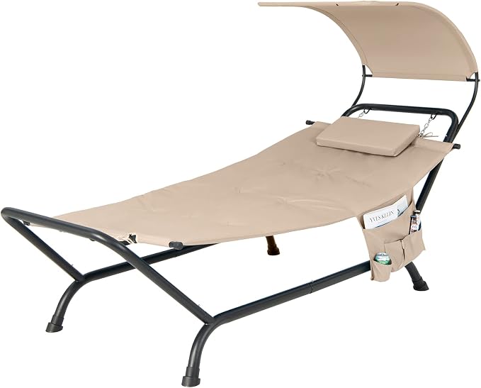 Giantex Hanging Hammock with Stand, Patio Hanging Chaise Lounge Chair w/Canopy by Giantex