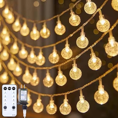 Minetom Crystal Globe String Lights Plug in - 66 ft 200 LED Globe Fairy String by Minetom