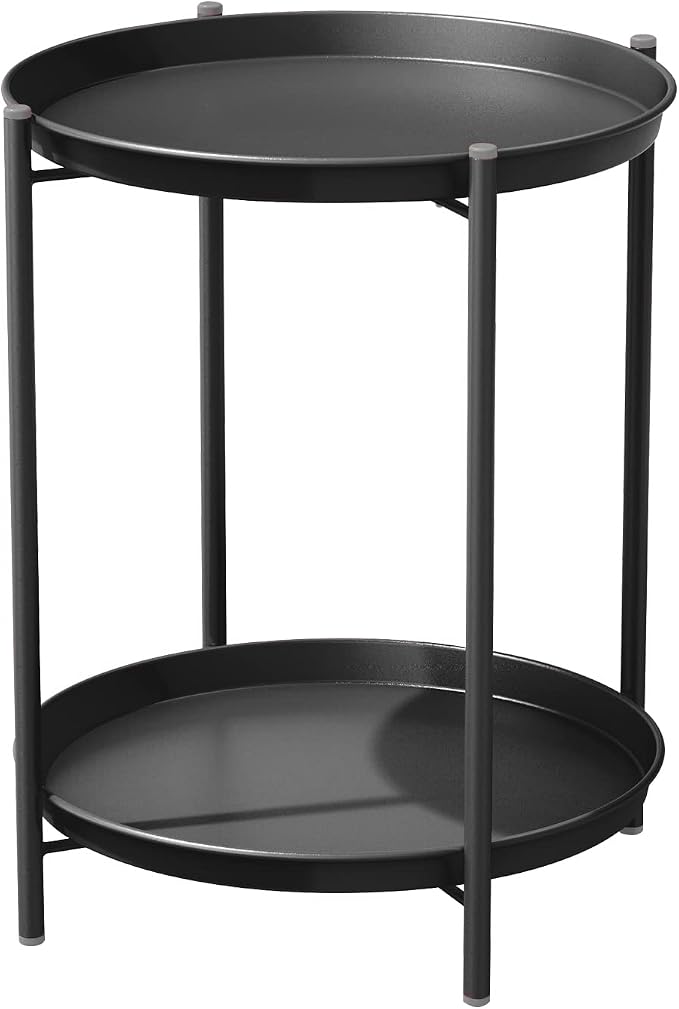 Grand patio Outdoor Side Table, 2-Tier Metal Round End Table by GrandPatio