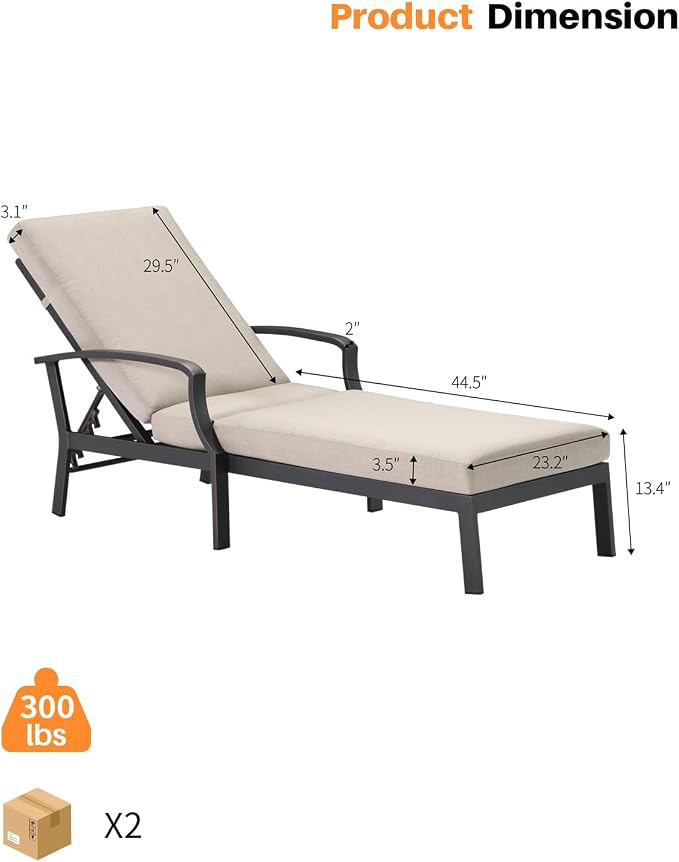 2 Pieces Patio Chaise Lounge Chairs, Never Rust Aluminum Outdoor Pool Lounge - Image 3