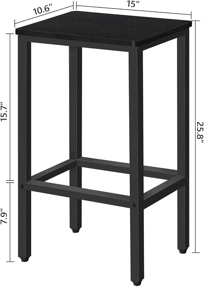 Bar Stools, 2-Piece Dining Stools, 25.8-Inch Height, Rectangular Industrial Bar - Image 3