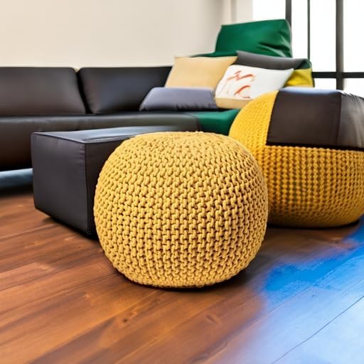 FRELISH DECOR Round Pouf Ottoman Hand Knitted 100% Cotton Pouf Foot Stool - Image 2