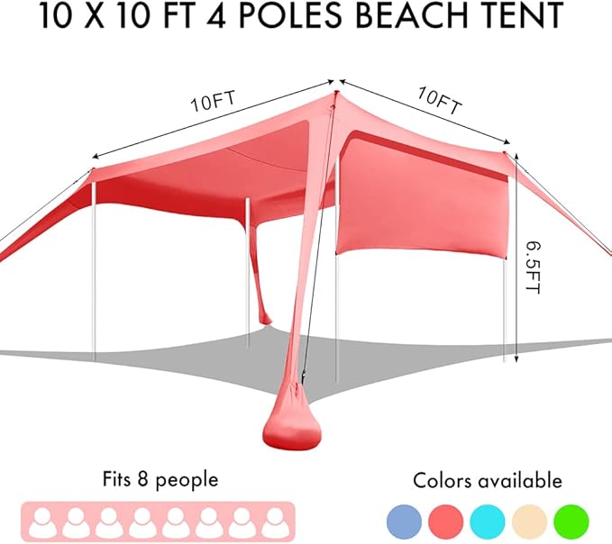 Beach Canopy Tent Shade with Sidewalls 10x10FT, 6.6FT Tall, UPF50+ Sun Shelter - Image 3