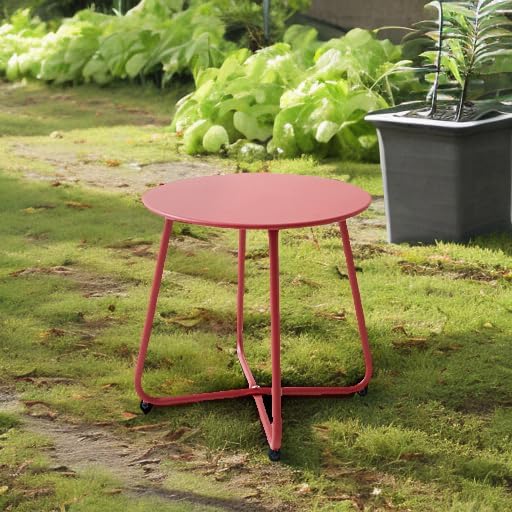 Patio Small Side Table Waterproof Round Metal Steel Weather Resistant Portable - Image 6