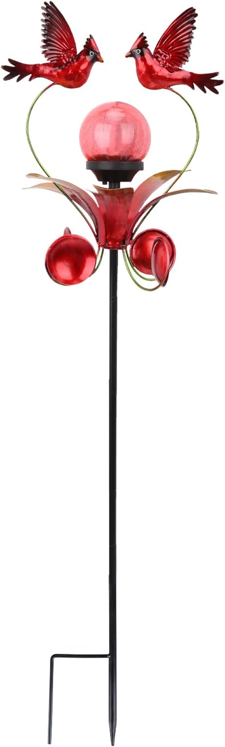 VCUTEKA Cardinal Solar Lights Outdoor Metal Garden Stake Waterproof Crackle - Image 8