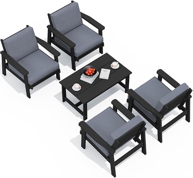 SERWALL Outdoor Patio Furniture Set, 5 Piece HDPE Patio Conversation Sets by SERWALL