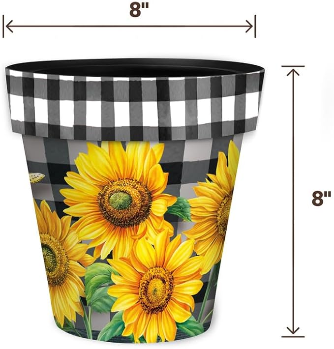 Briarwood Lane Checkered Sunflowers Decorative Small Planter - Image 2