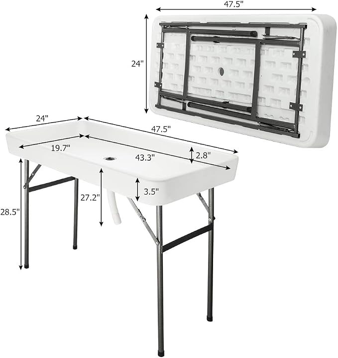 VINGLI 46" Extra Large Party Ice Cooler Folding Table, Portable Tailgate Camp - Image 3