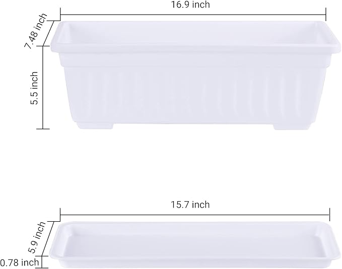 GREANER Rectangle Plastic Flower Boxes, 3 Pack Large Long Planter 16.9x7.48 - Image 3