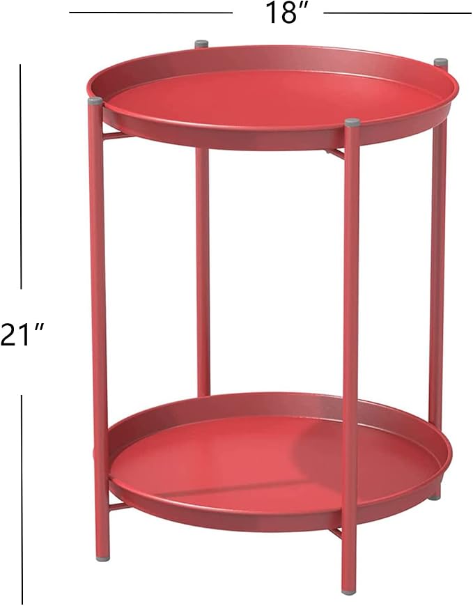 Grand patio Outdoor Side Table 2-Tier End Table Round Accent Table Peacock Red - Image 3