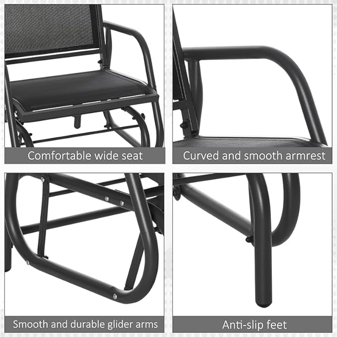 Outsunny Porch Glider Set of 2, Metal Frame Swing Glider Chair - Image 7