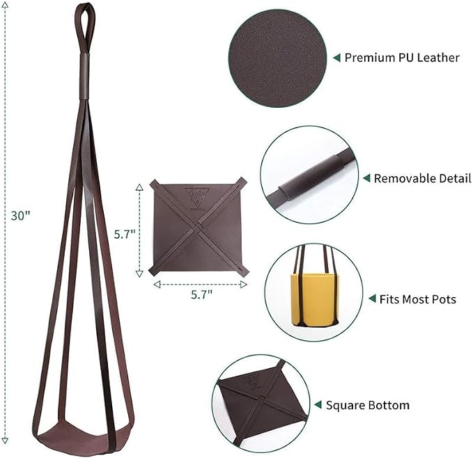 Plant Hangers PU Leather 2Pcs Hanging Planters - Image 2