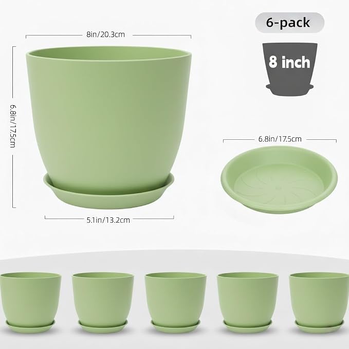 Plant Pots 8 Inch Set of 6, Flower Pots - Image 2