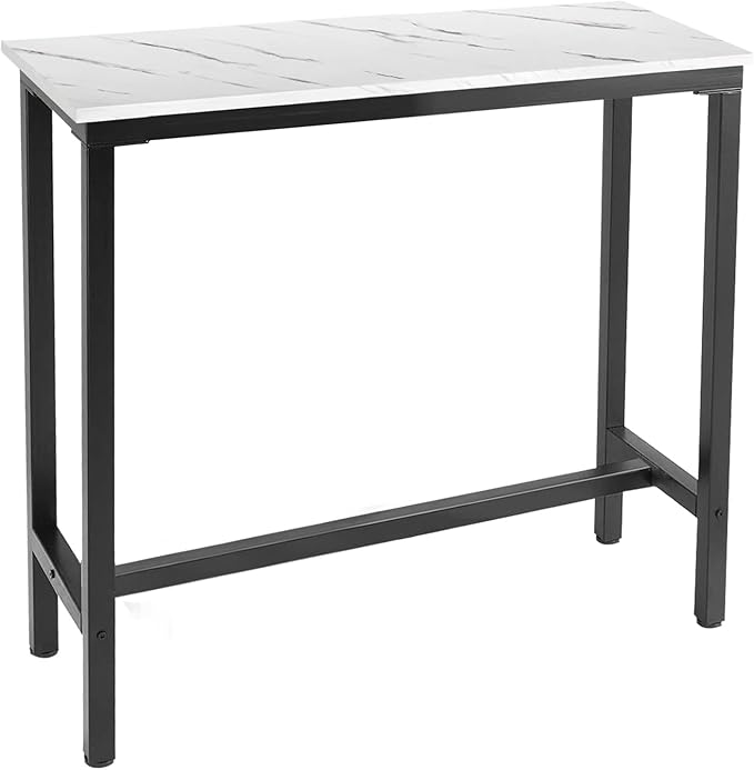 Mr IRONSTONE 39.4" Bar Table White Marble Industrial Pub Dining Height Table by MrIRONSTONE