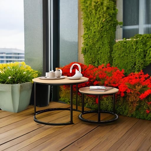HOJINLINERO Round Coffee Table, Nesting Coffee Table Set of 2, Center Tables - Image 5