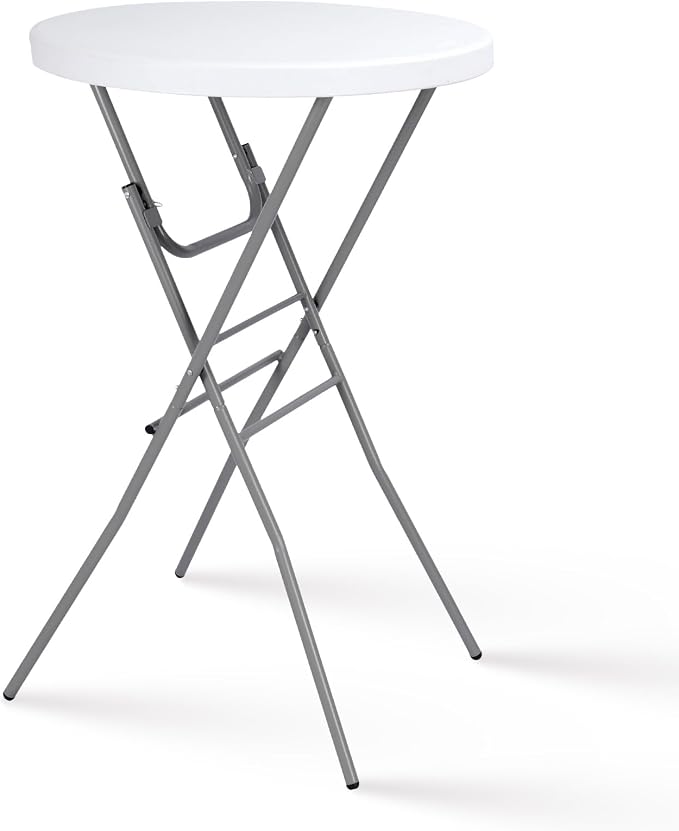 28in Cocktail Table White High Top Folding, Round Portable Bar Height Folding by Home