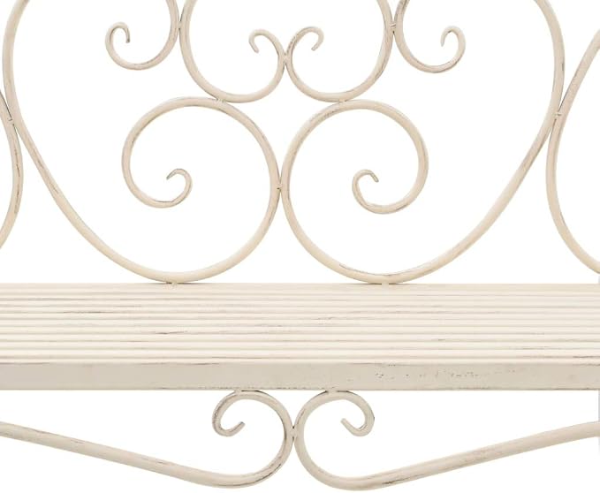 vidaXL Vintage Metal Garden Bench 52 in Antique White Comfortable Seating - Image 4