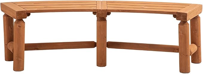 FORTUNO Outdoor Wooden Curved Backless Porch Bench Rustic Style Cedar/Fir Wood - Image 9