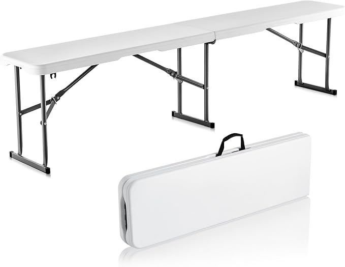 VEVOR Plastic Folding Bench, 6ft Portable Folding Bench, Smooth High Density by VEVOR