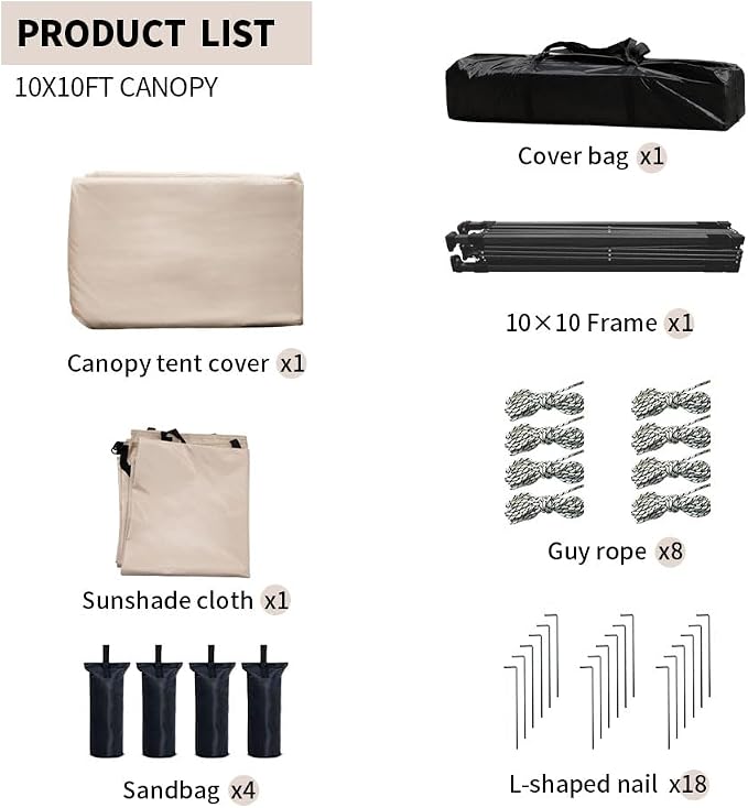 10x10 Pop Up Canopy Tent with 2 Sidewalls, Easy Up Canopy Outdoor Party Sun - Image 5