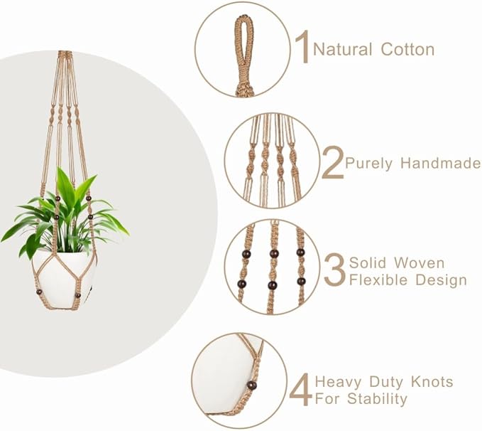 3 Pack Macrame Plant Hanger, Hanging Plant Holder, Boho Home Decor Hanging - Image 4