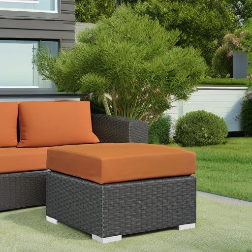 Modway Sojourn Wicker Rattan Outdoor Patio Sunbrella Fabric Ottoman in Canvas - Image 5