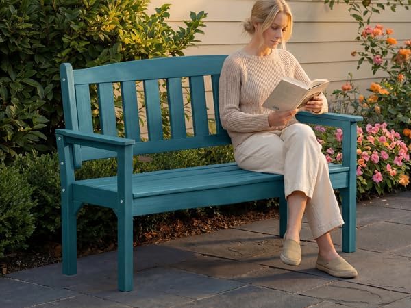 Psilvam 3-Person Outdoor Memorial Bench, All-Weather Poly Lumber Garden Bench - Image 5