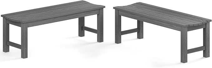 Outdoor Bench Set of 2, 2-Person Patio Backless Benches, HIPS Weatherproof by LAHAAP