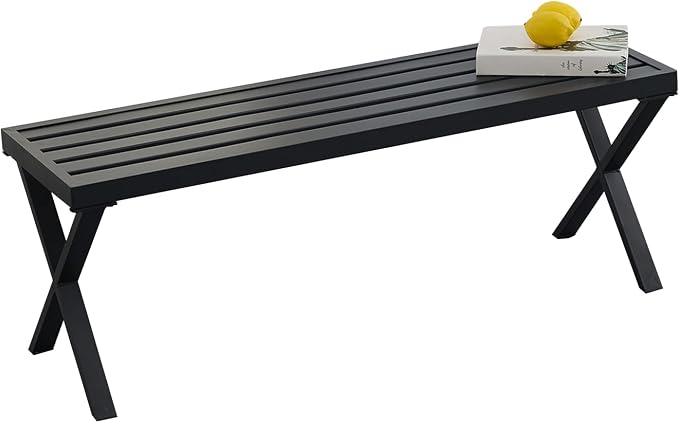 Black Outdoor Bench Set of 2, Patio Garden Bench, All Wheather Outdoor Bench - Image 7