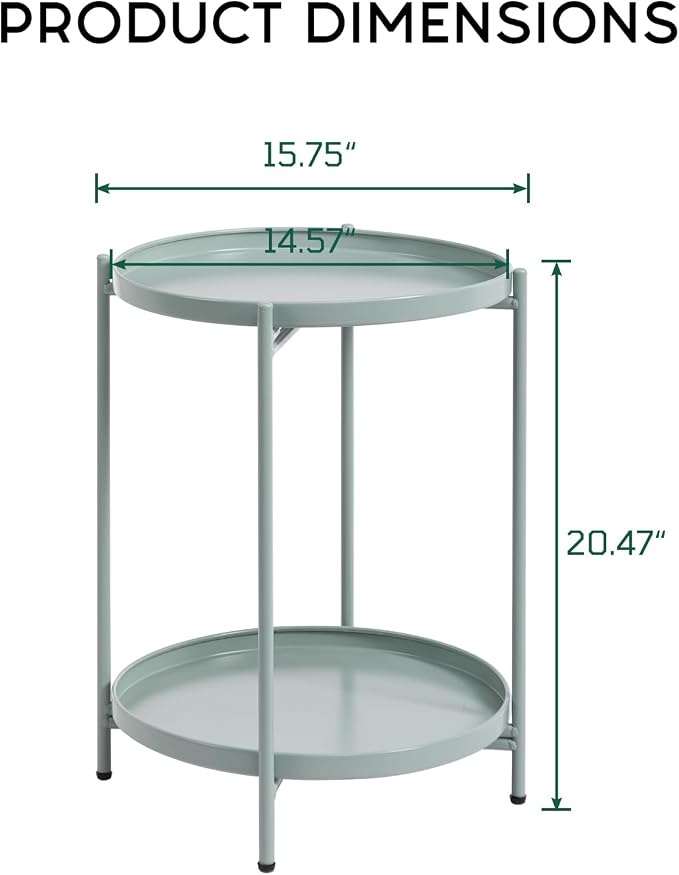 HollyHOME 2-Tier Round Side Table, Outdoor Small Folding Accent Stand - Image 3