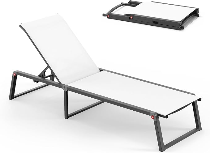 Aluminum Chaise Lounge Chair Outdoor, Foldable & Assembly Free Patio Pool by Oasbira