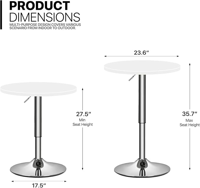 MoNiBloom Bistro Pub Table Round Bar 27.5"- 36" Height-Adjustable Cocktail Table - Image 3